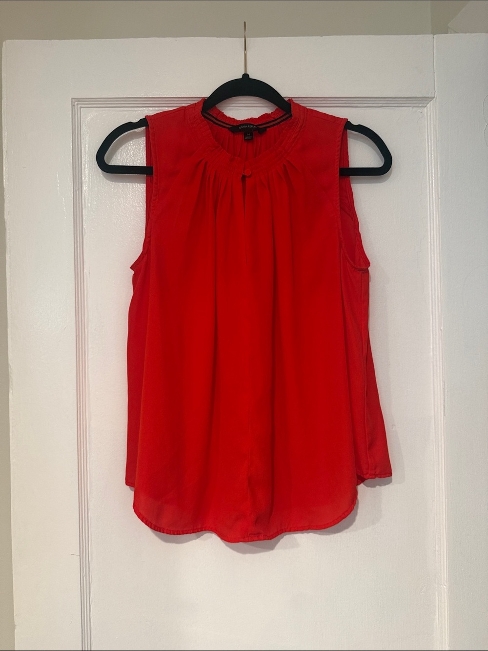 Red-orange Sleeveless Pleated Banana Republic Blouse